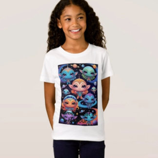 Camiseta Pequeños alienígenas multicolores en el espacio