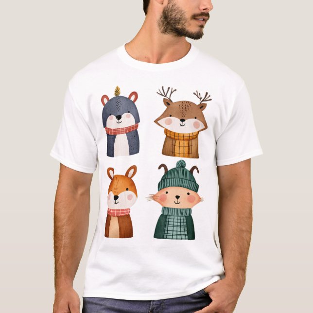 Camiseta Pequeños animales de bosque en acogedora clase de  (Anverso)
