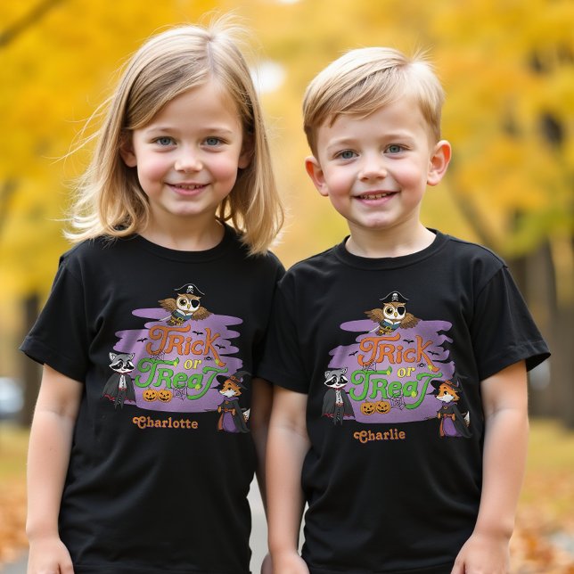 Camiseta Pequeños animales de Woodland Halloween Trick or T (Subido por el creador)