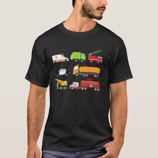 Camiseta Pequeños chicos vehículos de emergencia Camiones d (Anverso)