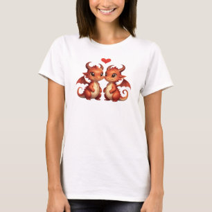 Camiseta Pequeños dragones de naranja macho y hembra enamor