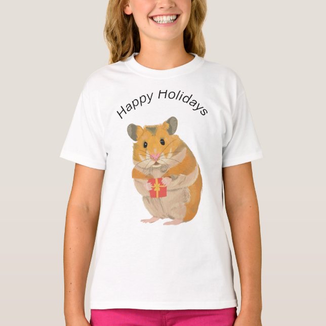 Camiseta Pequeños Navidades cortos Hamster sosteniendo un r (Anverso)