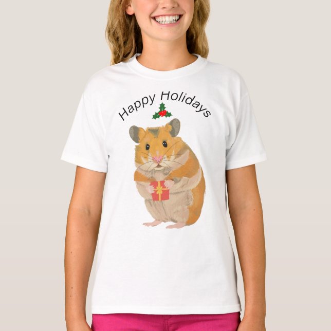 Camiseta Pequeños Navidades cortos Hamster sosteniendo un r (Anverso)