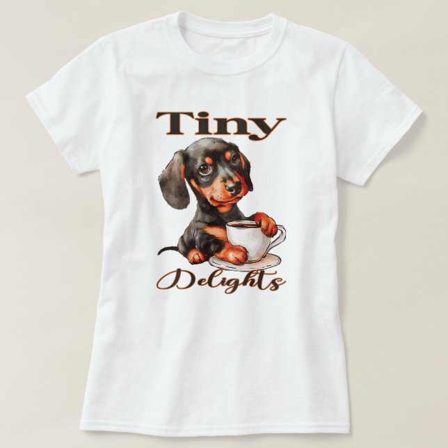 Camiseta Pequeños tragos-café y Dachshund (Diseño del anverso)