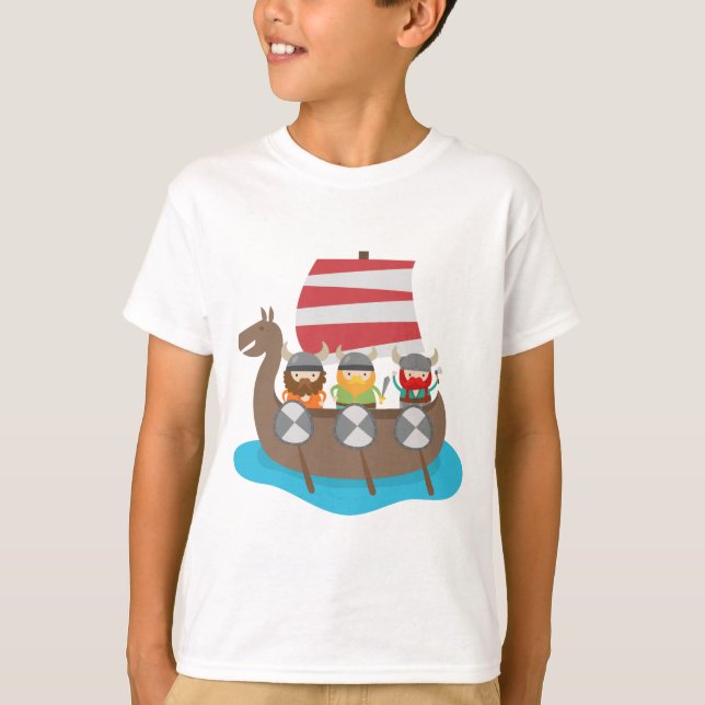 Camiseta Pequeños Vikingos en nave (Anverso)