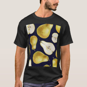 Camiseta pera madura, fondo negro, arte de jardín