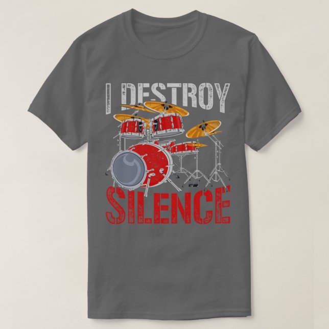 Camiseta Percusión Destruyo Tambores Retro De Silencio (Diseño del anverso)