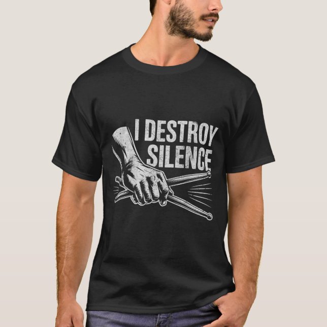 Camiseta Percussionist Drummer I Destroy Silence Drumming L (Anverso)