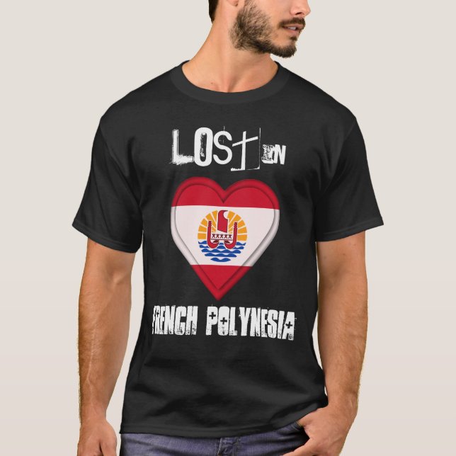 Camiseta Perdido en corazón de la bandera de Polinesia (Anverso)