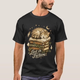Camiseta Perdido en la Ficción Lector de Libros Gato Amante