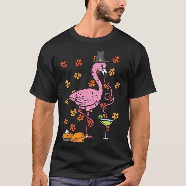 Camiseta Peregrino de Acción de Gracias Flamingo Cae Hombre (Anverso)