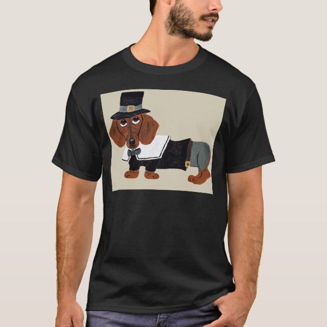 Camiseta Peregrino de Thanksgviving del Dachshund (Anverso)