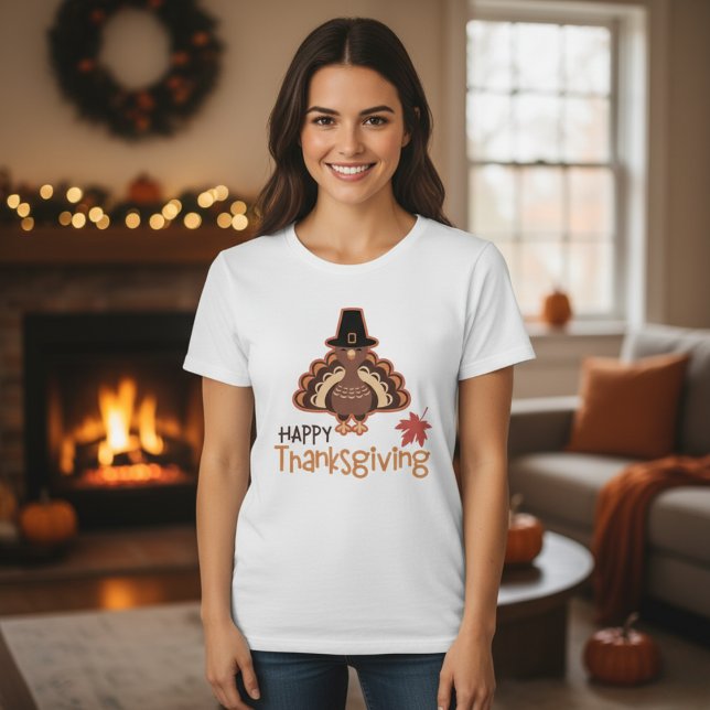 Camiseta Peregrino lindo Turquía Feliz Acción de Gracias (Cute Pilgrim Turkey Happy Thanksgiving T-Shirt)