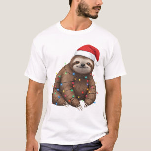 Camiseta Perezoso Adorable Envuelto en Luces Navideñas Clás