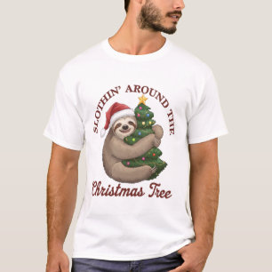 Camiseta Perezoso alrededor del árbol de Navidad