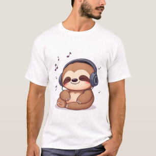 Camiseta Perezoso Chibi con Auriculares � Lindo Kawaii Rela