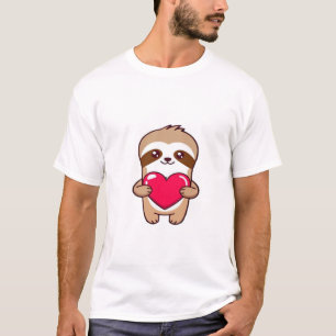 Camiseta Perezoso Chibi Kawaii Abrazando Corazón � S Adorab