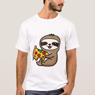 Camiseta Perezoso Chibi Kawaii Divertido con Pizza � Dibujo