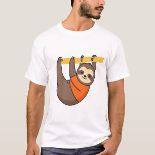 Camiseta Perezoso colgado de rama con naranja