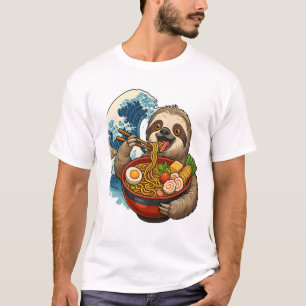 Camiseta Perezoso comiendo ramen japonés