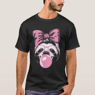 Camiseta Perezoso con gafas y soplando chicle rosa