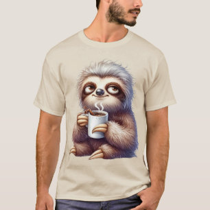 Camiseta Perezoso con una taza de café