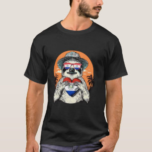 Camiseta Perezoso Corazón Bandera de Paraguay Atardecer de 
