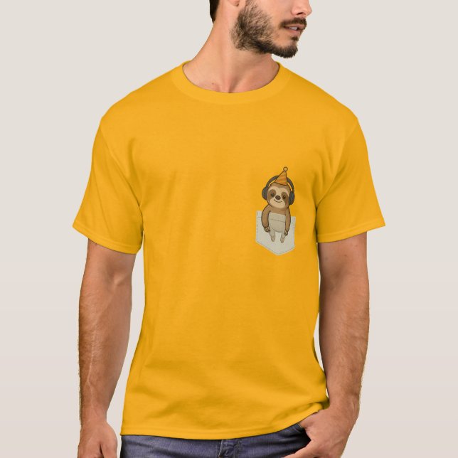 Camiseta Perezoso de fiesta de bolsillo (Anverso)