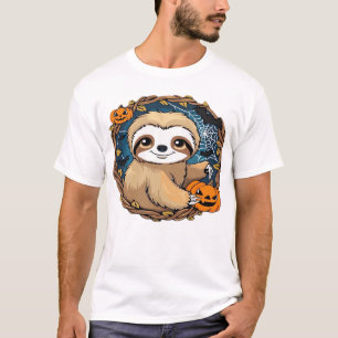 Camiseta perezoso de Halloween, calabaza, murciélago, araña