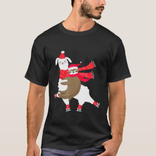 Camiseta Perezoso de Navidad montando una llama patinando s