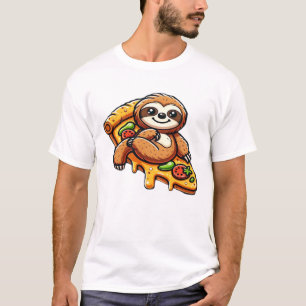 Camiseta Perezoso divertido comiendo pizza, amante de anima