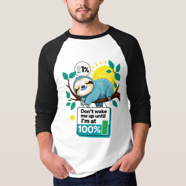 Camiseta Perezoso Durmiendo - Meme Divertido  Batería al 1% (Anverso)