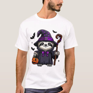 Camiseta Perezoso espantoso de Halloween Bruja Sombrero Dis