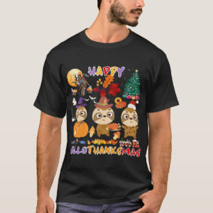 Camiseta Perezoso Feliz Hallothanksmas Divertido Halloween