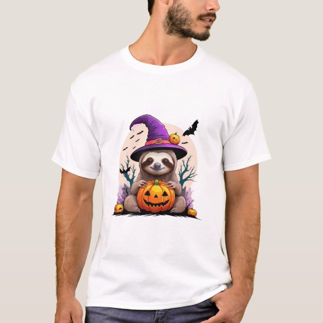 Camiseta Perezoso Halloween Gorro Rosa (Anverso)