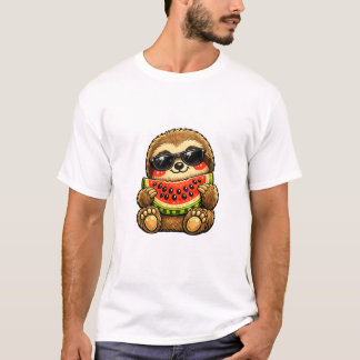Camiseta Perezoso lindo con sandía