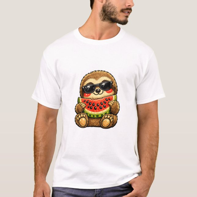 Camiseta Perezoso lindo con sandía (Anverso)