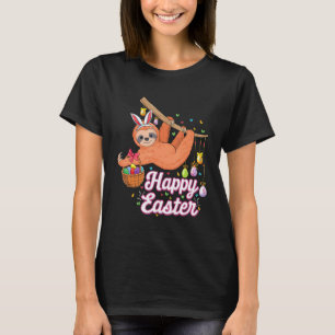 Camiseta Perezoso lindo feliz con orejas de conejo y caza d