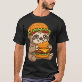 Camiseta Perezoso Lindo Sosteniendo Hamburguesa con Queso
