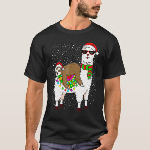 Camiseta Perezoso montando bufanda de Navidad de llama somb