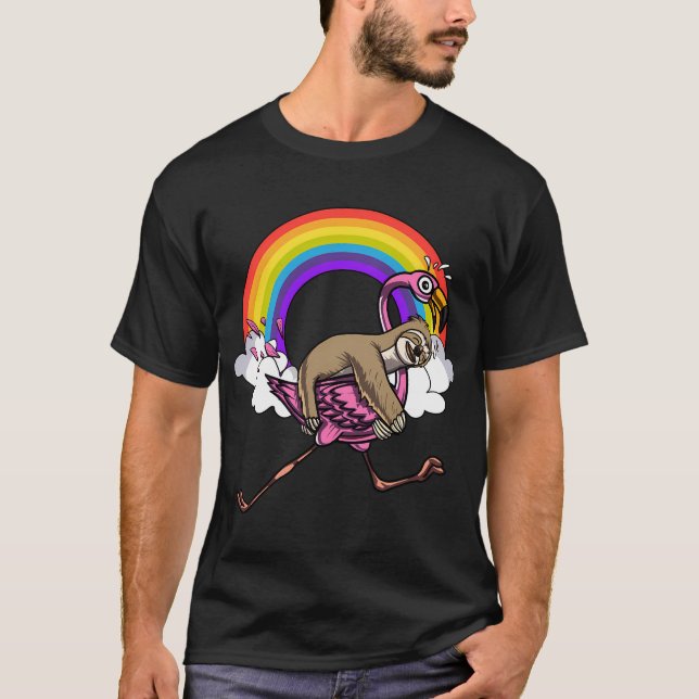 Camiseta Perezoso montando flamenco (Anverso)