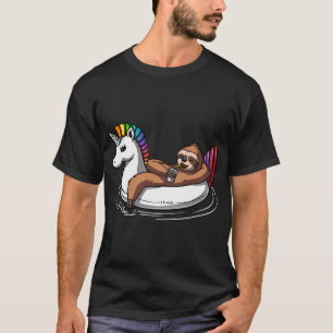 Camiseta Perezoso montando un flotador de unicornio