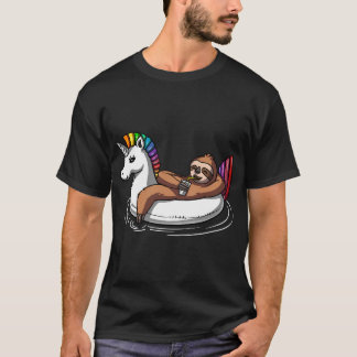 Camiseta Perezoso montando un flotador de unicornio