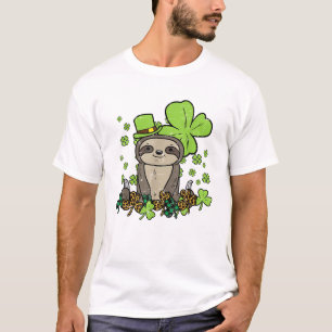 Camiseta Perezoso Shamrock Cuadros Leopardo Día de San Patr