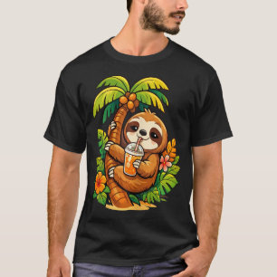 Camiseta Perezoso subiendo palma bebiendo naranja