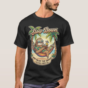 Camiseta Perezoso Tropical Retro Relaxándose en Hamaca