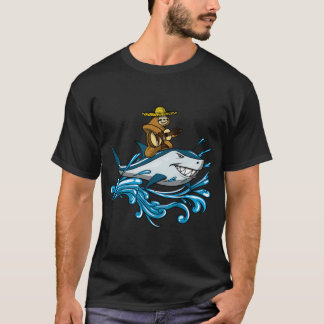 Camiseta Perezoso vaquero montando tiburón
