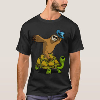 Camiseta Perezoso vaquero montando tortuga vintage