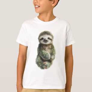 Camiseta Perezosos Niños con Algas Verdes Sonrientes y Pela