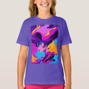 Camiseta Perfil de anime femenino dinámico en rosados brill